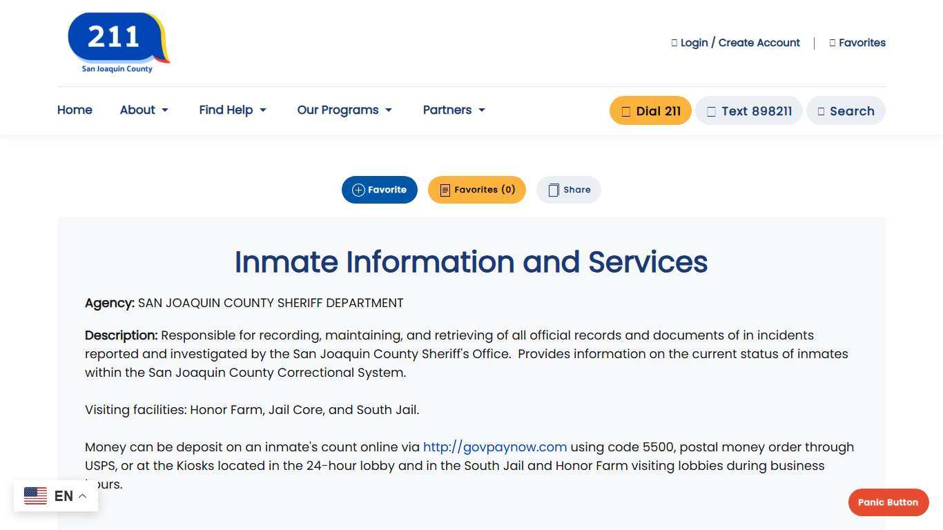 Inmate Information and Services - 211 San Joaquin | Get Connected. Get Help.